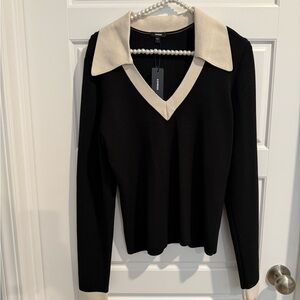 Express Black and Cream V-Neck Sweater